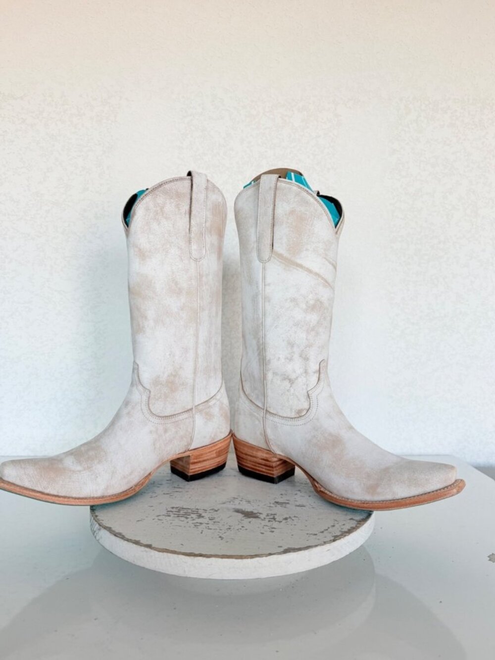 Lane EMMA JANE White Cowboy Boots Womens 8.5 Western Leather Mid Calf Snip Toe - Picture 7 of 11